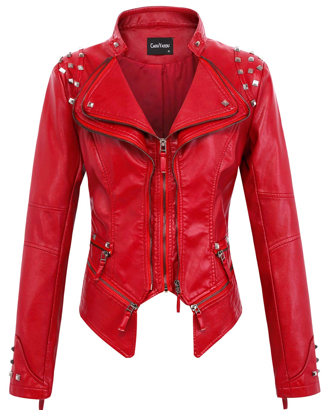 Women's Fashion Studded Perfectly Shaping Faux Leather Biker Jacket