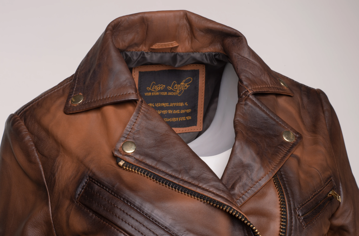 shaded brown crop biker leather jacket with waist belt