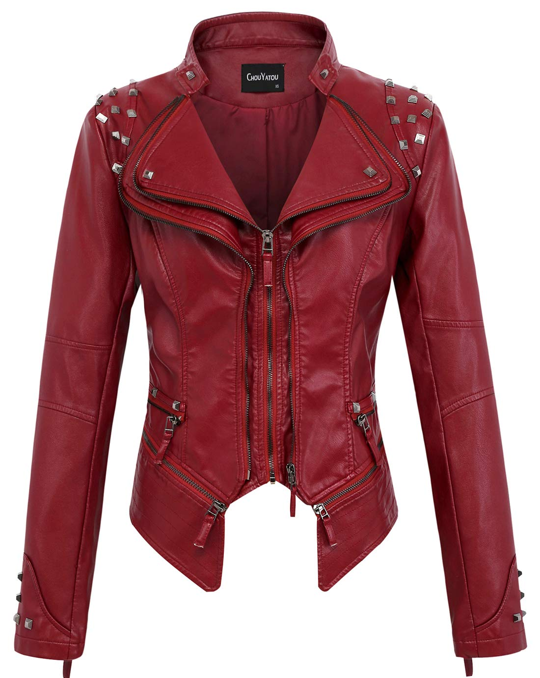 Women's Fashion Studded Perfectly Shaping Faux Leather Biker Jacket