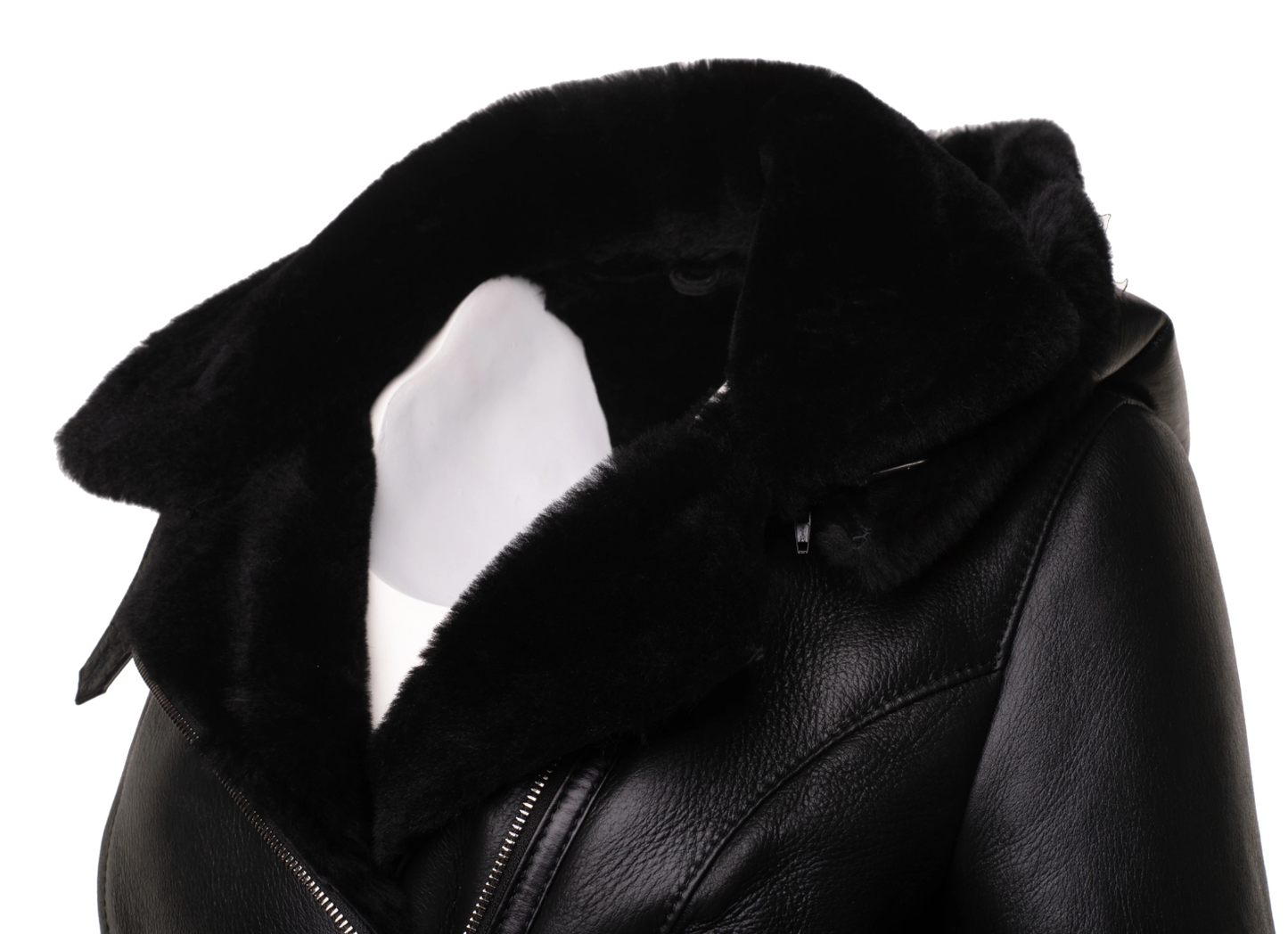 Black Biker Sheepskin Jacket with Hoodie