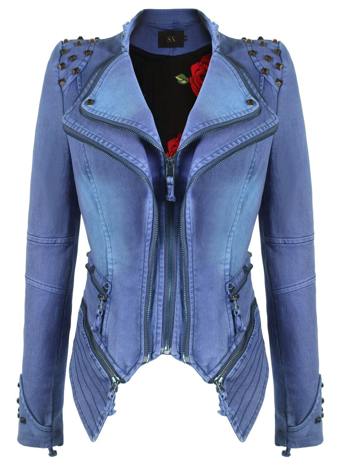 Women's Fashion Studded Perfectly Shaping Faux Leather Biker Jacket