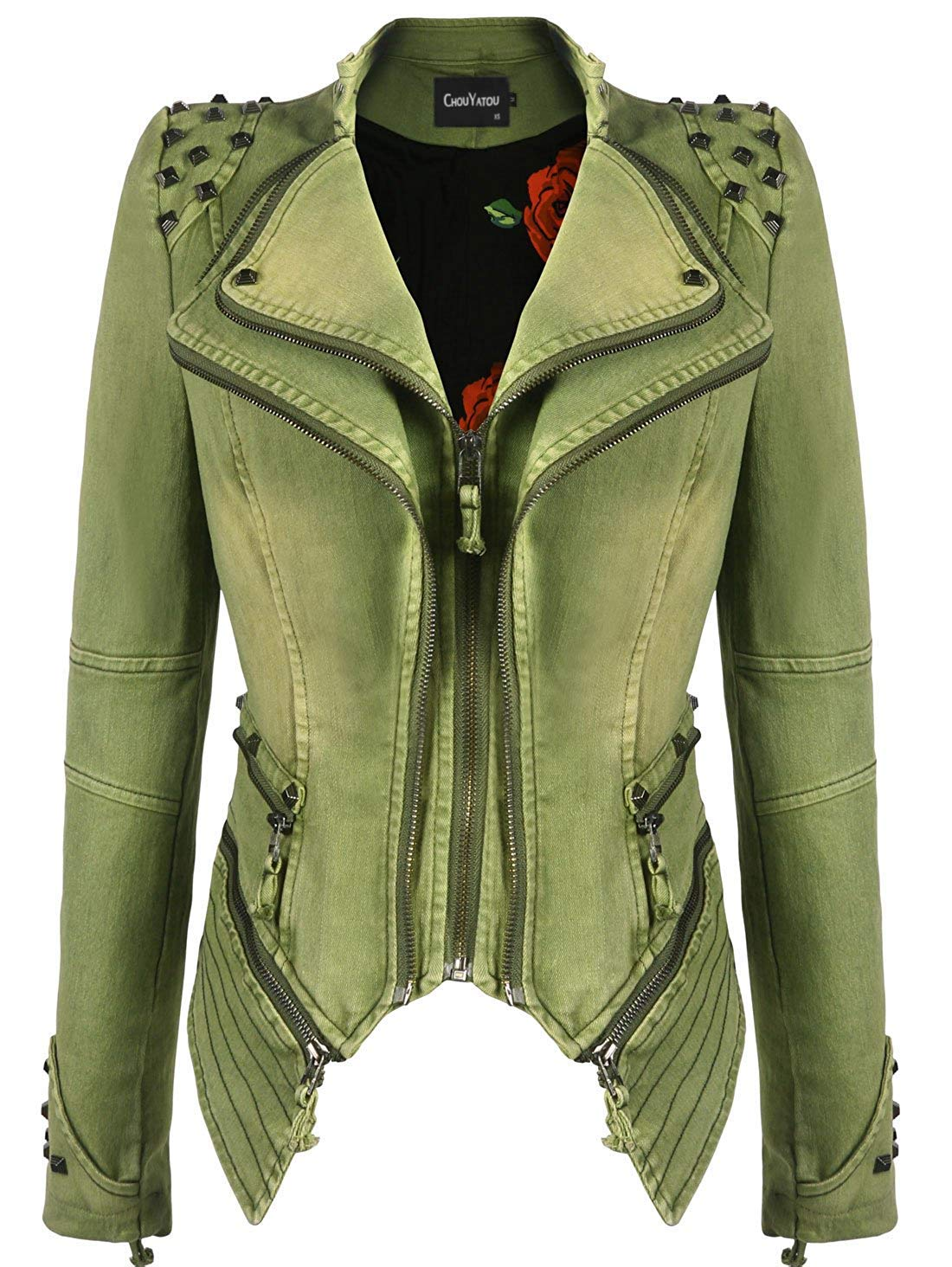 Women's Fashion Studded Perfectly Shaping Faux Leather Biker Jacket