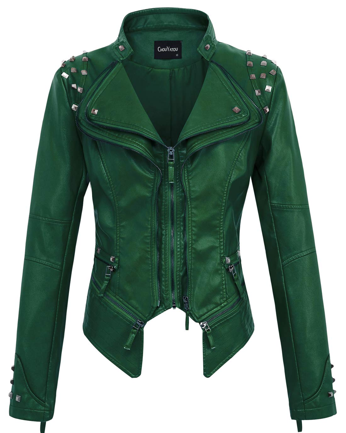 Women's Fashion Studded Perfectly Shaping Faux Leather Biker Jacket